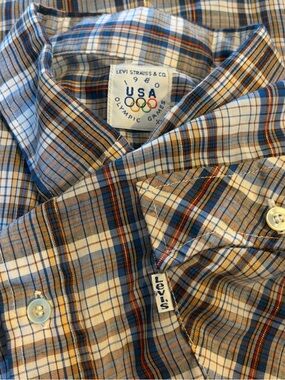 Vintage Mens Levi Strauss 1980 Olympic Games Western Button Down Shirt XL